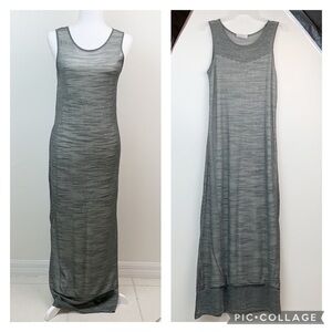 Anthro Isabella Bird sheer neckline & hemline tank style heather gray maxi dress